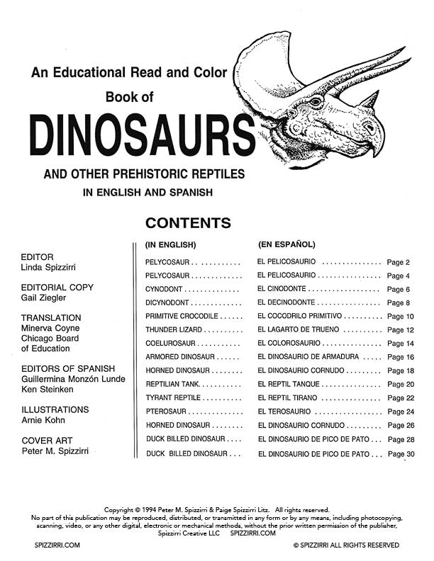 DINOSAURS ENGLISH/SPANISH: Digital Download of An Educational Coloring Book