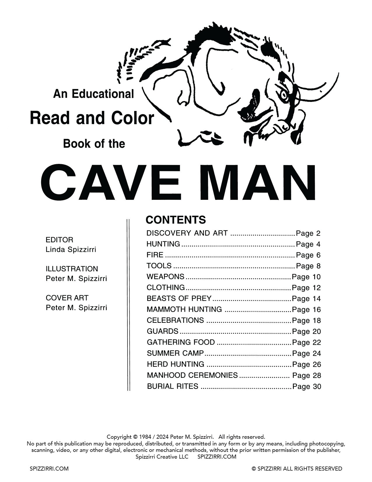 CAVE MAN: Digital Download of An Educational Coloring Book