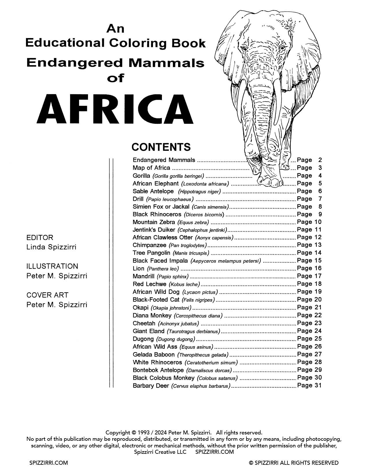 ENDANGERED MAMMALS OF AFRICA: Digital Download of An Educational Coloring Book