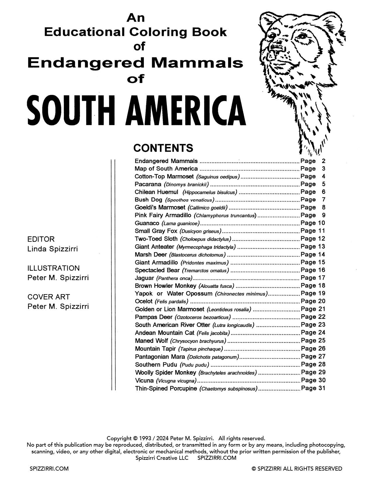 ENDANGERED MAMMALS OF SOUTH AMERICA: Digital Download of An Educational Coloring Book
