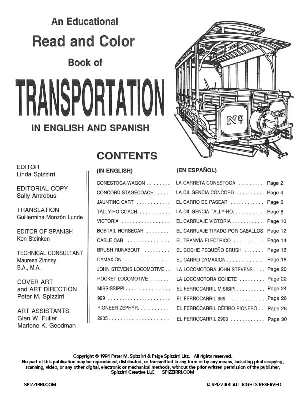 TRANSPORTATION ENGLISH/SPANISH: Digital Download of An Educational Coloring Book