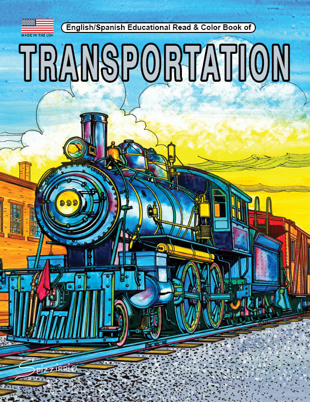 TRANSPORTATION ENGLISH/SPANISH: Digital Download of An Educational Coloring Book