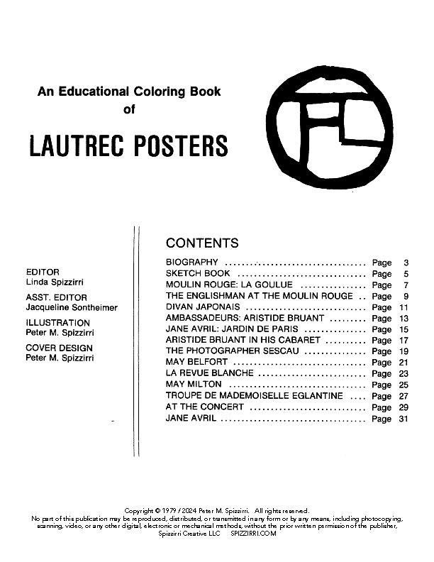 LAUTREC POSTERS: Digital Download of an Educational Coloring Book