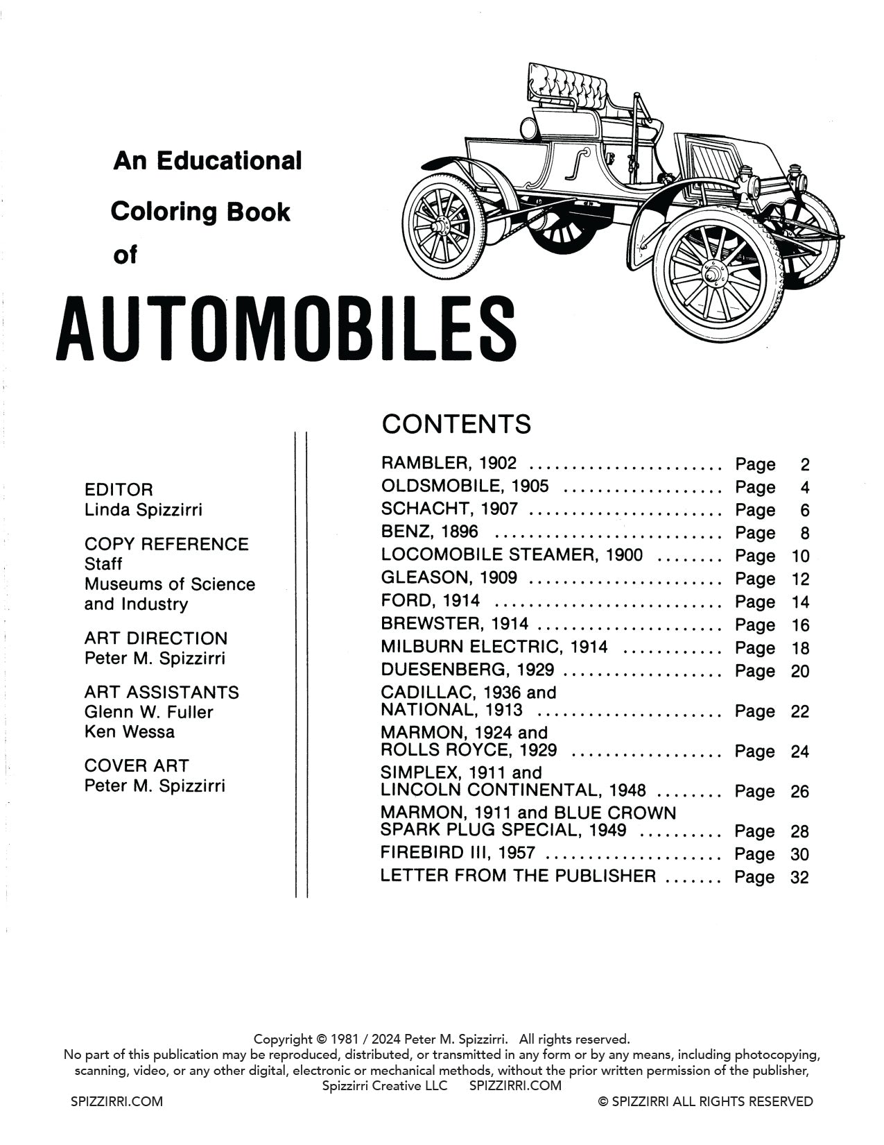 AUTOMOBILES: Digital Download of An Educational Coloring Book