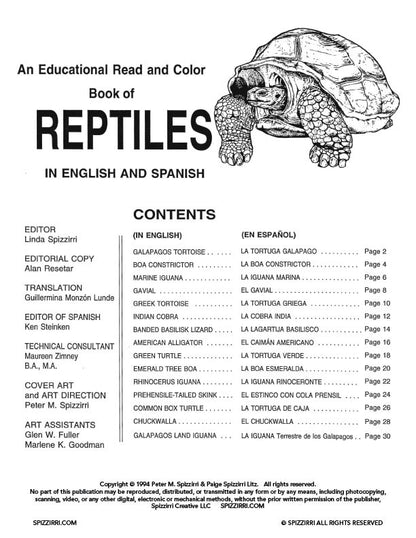 REPTILES ENGLISH/SPANISH: Digital Download of An Educational Coloring Book