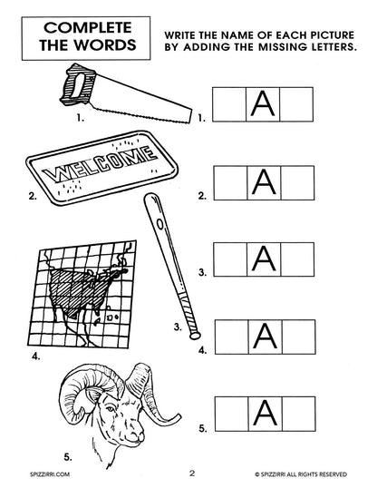 COMPLETE THE WORDS: Digital Download of An Early Learning Workbook