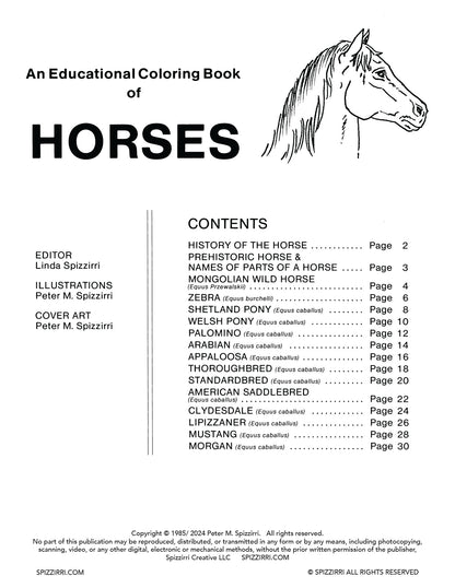 HORSES: Digital Download of An Educational Coloring Book