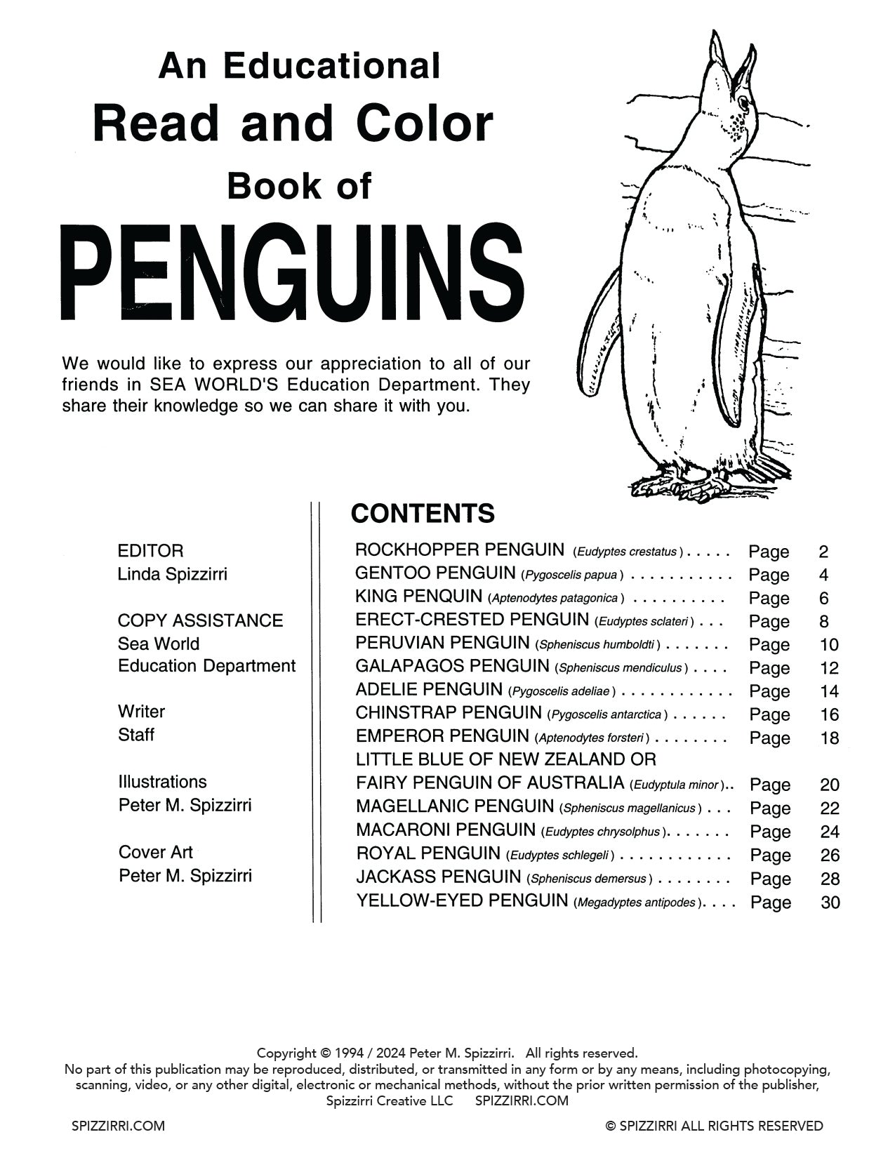 PENGUINS: Digital Download of Educational Coloring Book