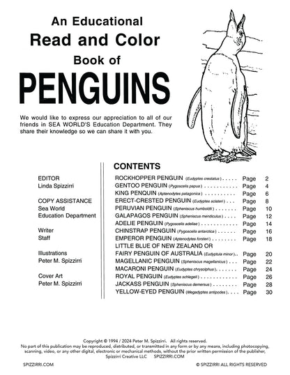 PENGUINS: Digital Download of Educational Coloring Book