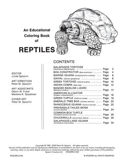 REPTILES: Digital Download of An Educational Coloring Book