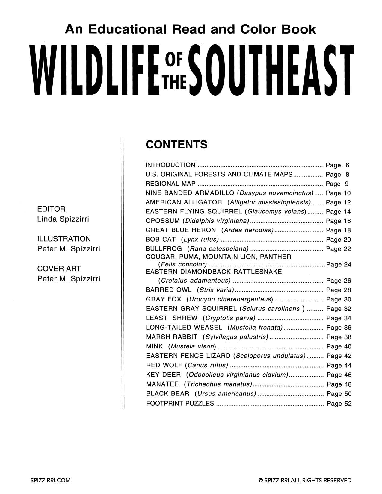 WILDLIFE OF THE SOUTHEAST: Digital Download of An Educational Coloring Book