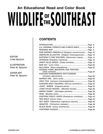 WILDLIFE OF THE SOUTHEAST: Digital Download of An Educational Coloring Book