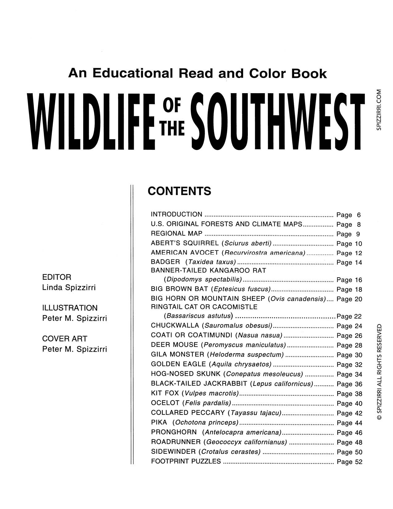 WILDLIFE OF THE SOUTHWEST: Digital Download of An Educational Coloring Book