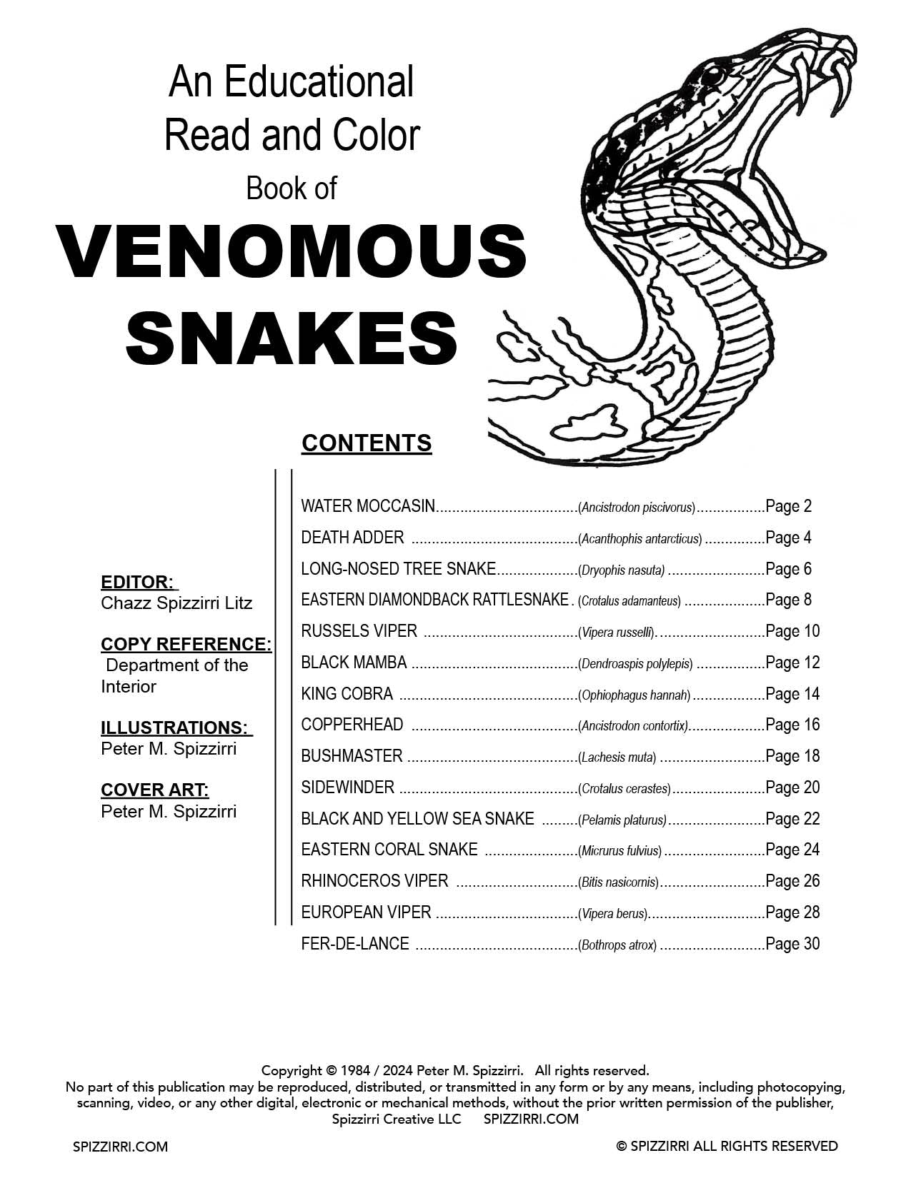 VENOMOUS SNAKE: Digital Download of An Educational Coloring Book