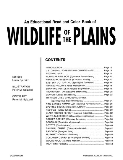 WILDLIFE OF THE PLAINS: Digital Download of An Educational Coloring Book