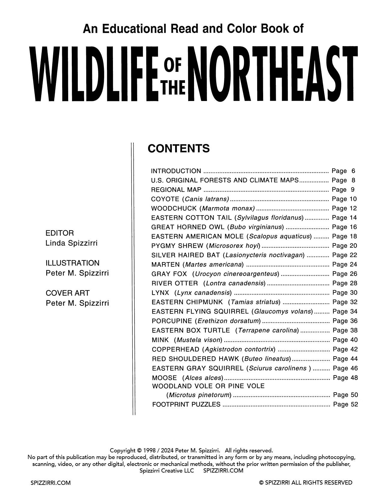 WILDLIFE OF THE NORTHEAST: Digital Download of An Educational Coloring Book